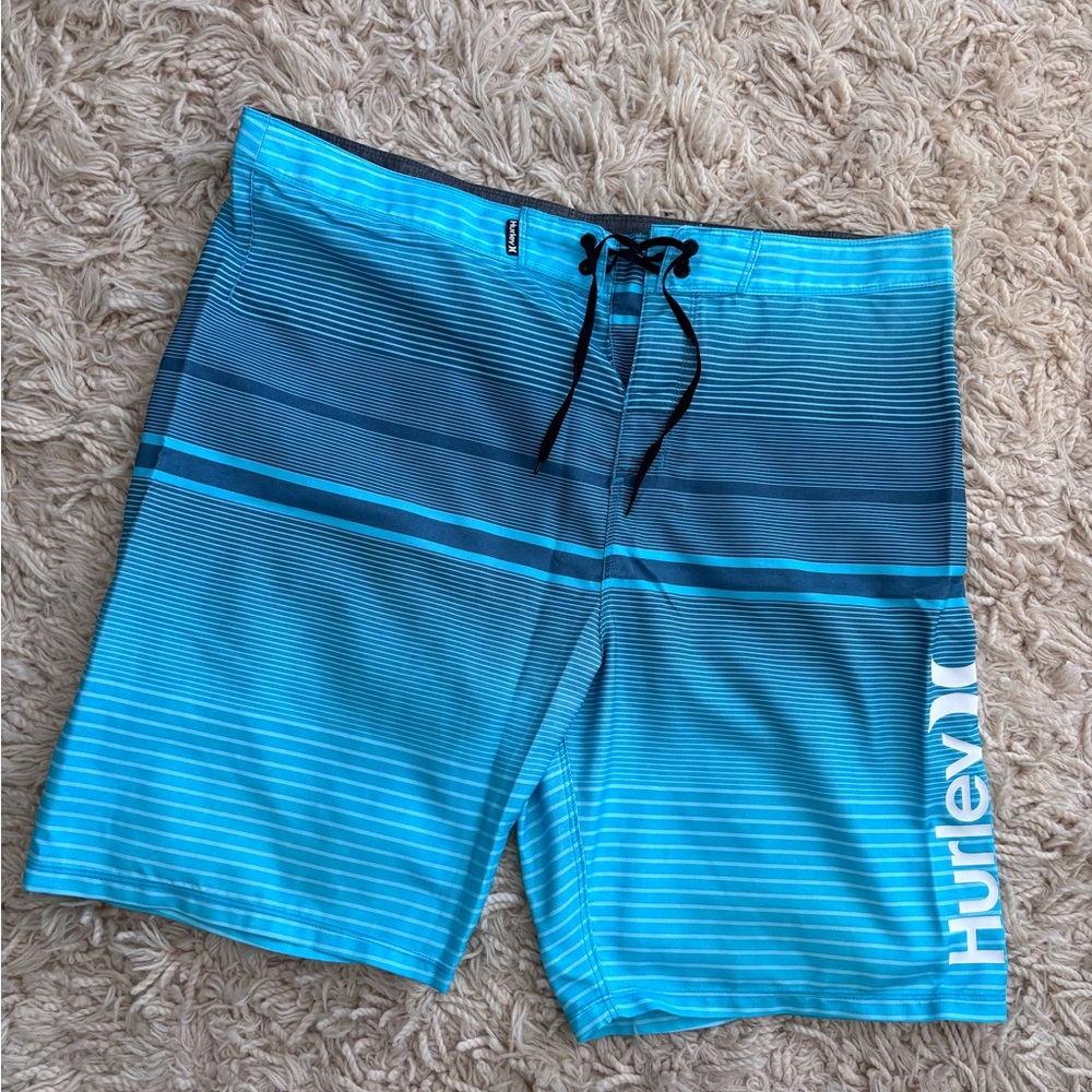 Hurley Striped Aqua Board Shorts | Size 38